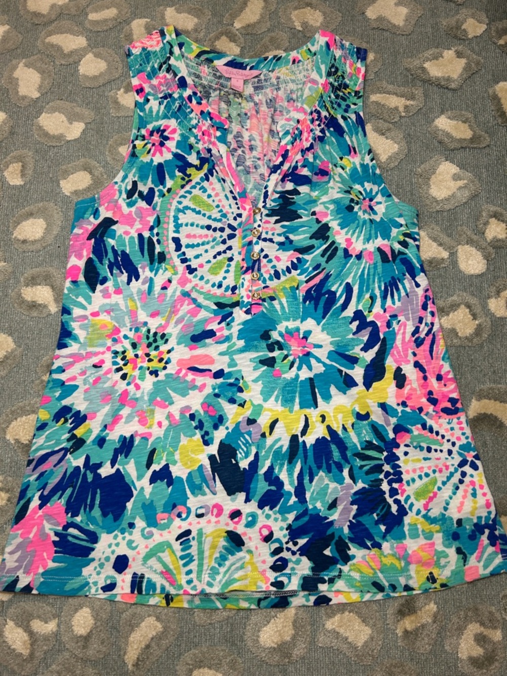 Lilly Pulitzer Multicolor Floral Tank Top - Aqua, Navy, Pink, Lime